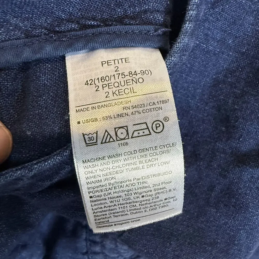 Banana Republic Camp Romper Womens 2 Petite Blue Linen Button Front Tie Waist‎